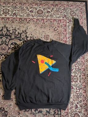 Black Color Gear Crewneck Sweatshirt with Yellow Red Blue Teal Graphic